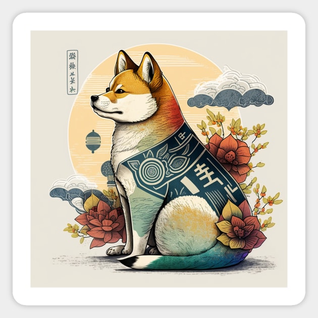 Shiba Inu Dog, Japanese Art Style, Dog Lover Sticker by logiamerch